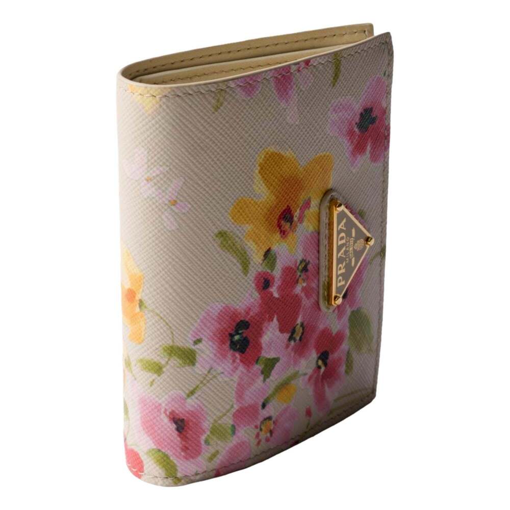 Prada Saffiano Leather Floral Bifold Wallet In